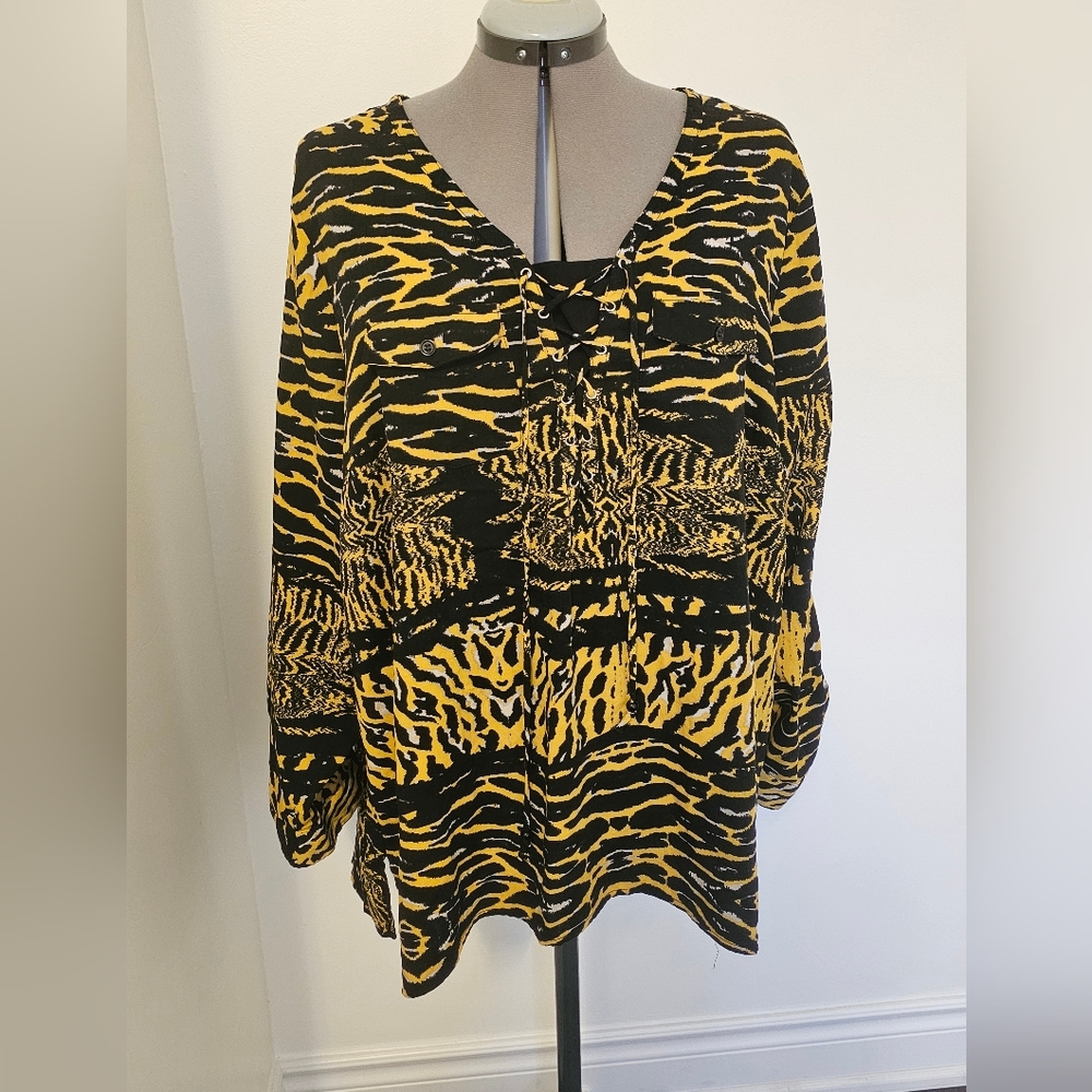 Yellow and Black Animal Print Tunic Top
